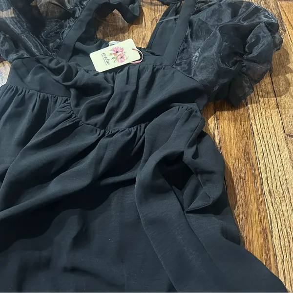 Entro Black Dress With Pockets Puffy Shoulder Small - Image 11