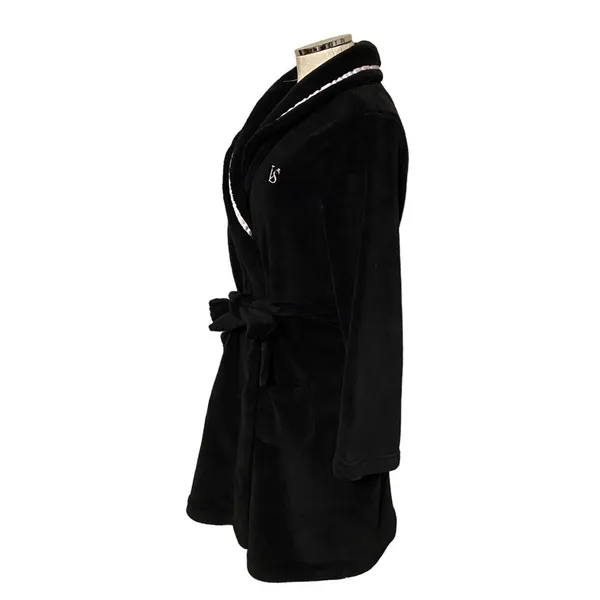 Victoria's Secret Women's Black Plush Hooded with Belt & Embroidered VS Logo M/L - Image 2