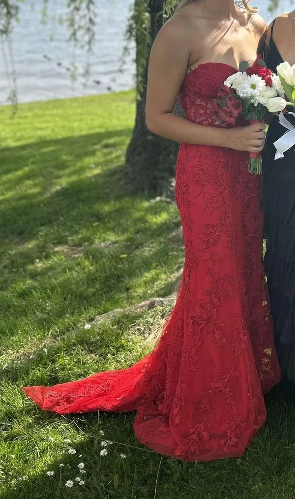 Red Lace Prom Dress - Image 2