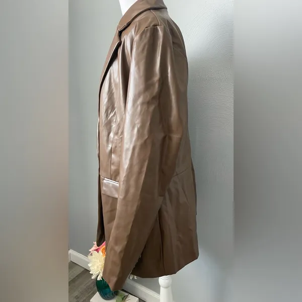 Remi x Revolve Chocolate Brown Vegan Leather Blazer Single Button Oversized Fit - Image 3