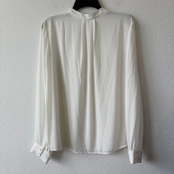 White House Black Market White Pleated Front Long Sleeve Blouse Size 14 - Image 5