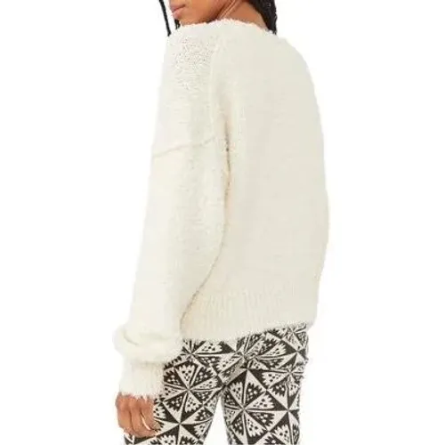 We The Free Free People Theo V Neck Sweater Cream Textured Knit XL OB1368374 - Image 3