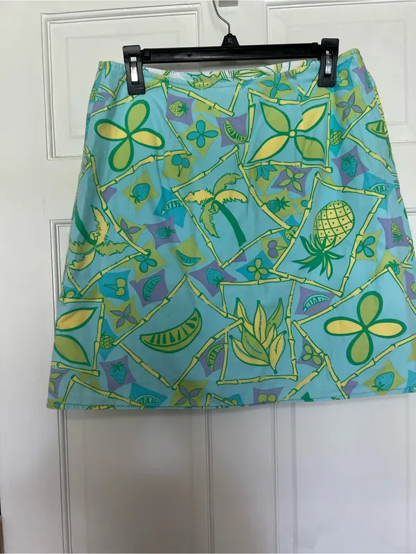Lilly Pulitzer Aqua Tropical Print Mini Skirt with Green & Yellow Accents - Image 6