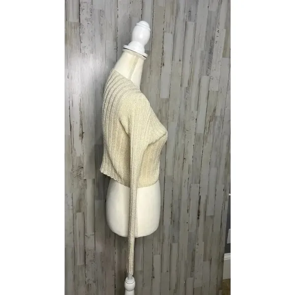 Nasty Gal Ivory Ribbed Cropped Cardigan Sweater V-Neck Button-Up Women's Small‎ - Image 2