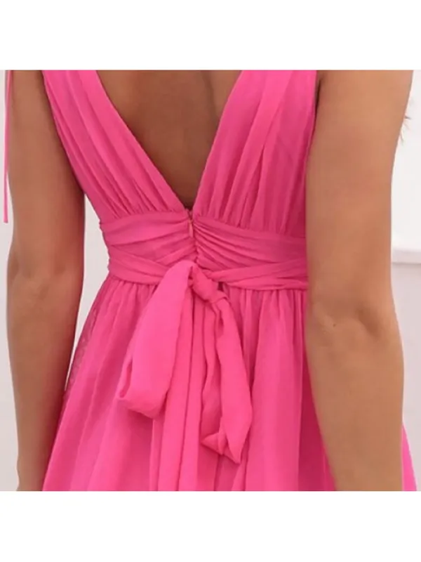 LUCY IN THE SKY Ysabel Chiffon Dress in Hot Pink Sz S Mini with back bow detail - Image 3