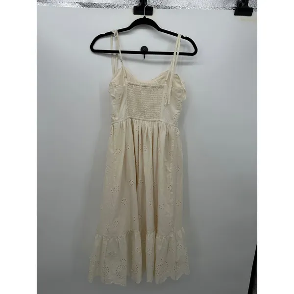 Celebrity Pink Eyelet Midi Dress XS Ivory Cottagecore Coquette Tie Strap - Image 4