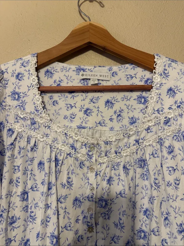 Eileen West Floral Cotton Ballet Nightgown Blue Size Small - Image 4