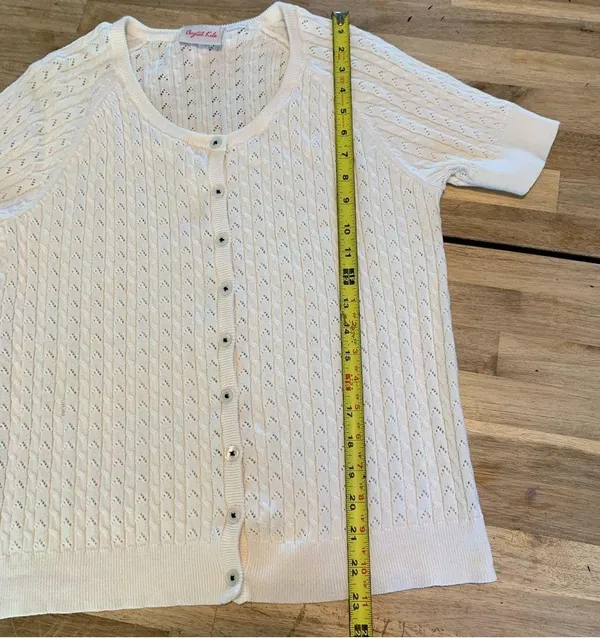 Cream Short Sleeve Button Down Sweater M (?) Size M - Image 4