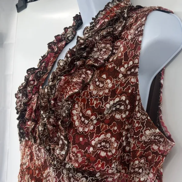 Cato Lace Babydoll Womens Shirt Sz XL Brown Ruffle Boho Y2K Romantic Floral Fall - Image 5
