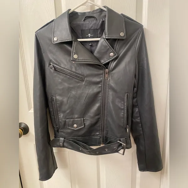 7 For All Mankind Black Faux Leather Jacket - Image 6