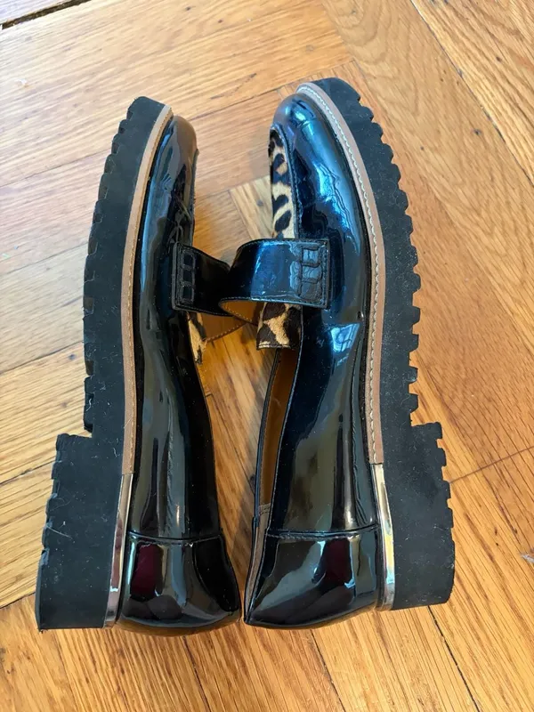 Franco Sarto Coen Black Patent Leather Leopard Print Loafers Workwear Business 8 - Image 7