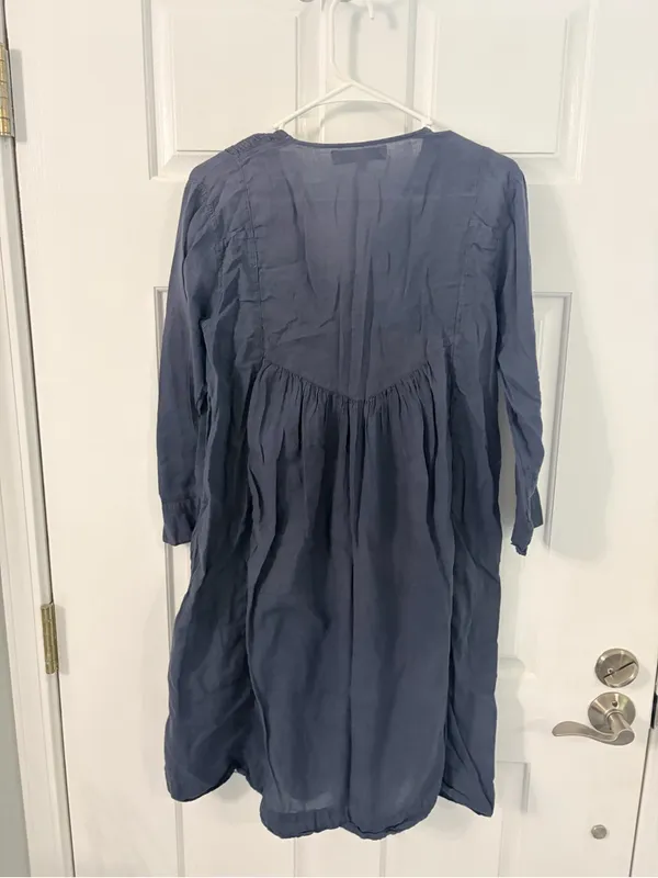 Smocked V-Neck Midi Dress in Slate Blue - Image 4