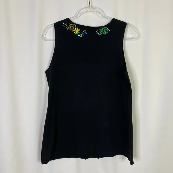 BCBGMaxAzria Black Sequin Swirl Embroidered Tank Top Scoop Neck Womens XL - Image 6