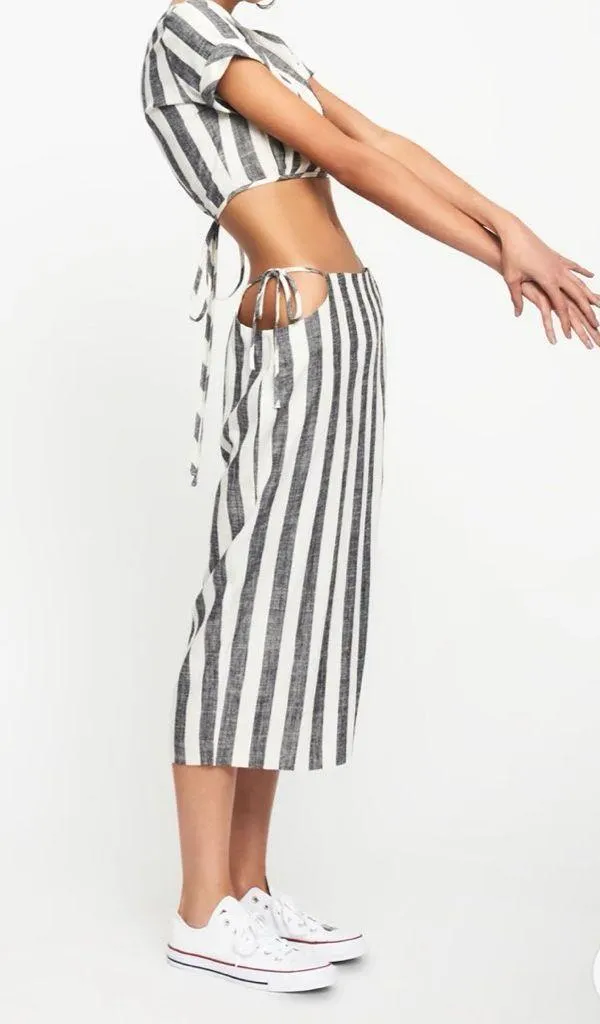 Lioness Fazio Linen Striped Midi Skirt - Image 6