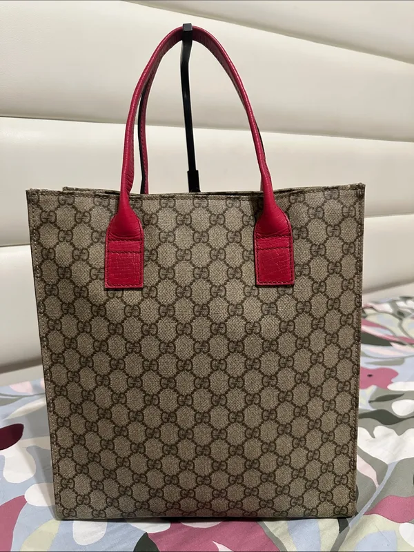 Gucci PVC GG Supreme Tote with Pink Leather Handles - Image 2