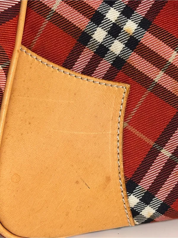 Vintage Burberry Blue label nova red plaid Boston Bowling Bag canvas leather - Image 12