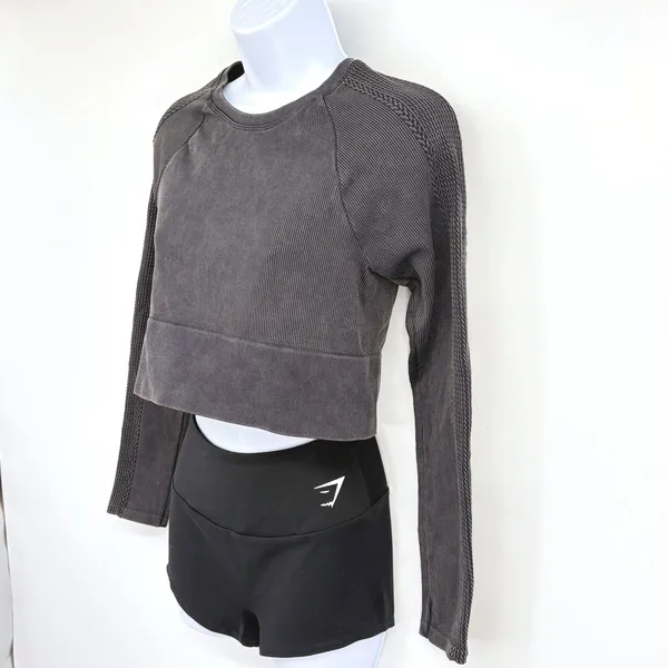 OFFLINE by Aerie Crop Top Women LG Gray Acid Wash Seamless Long Sleeve Big Chill - Image 3