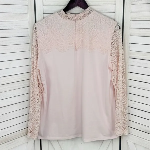 Bedford Fair Lace Sleeve Mock Neck‎ Shirt Pink Large Tee Coquette Victorian Soft - Image 9