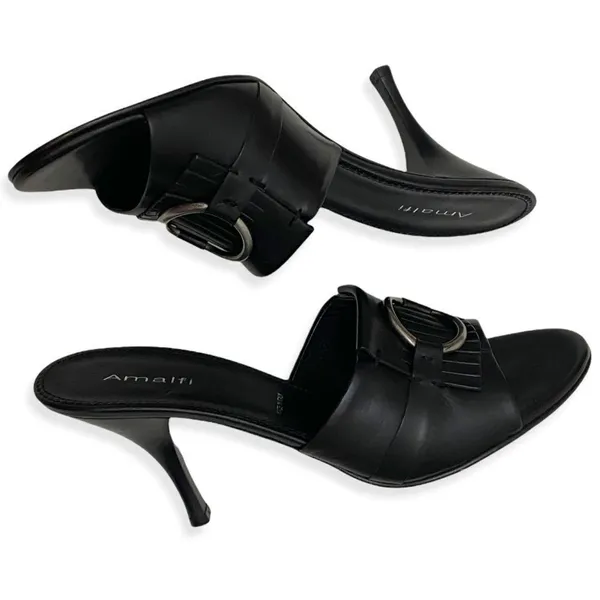 Amalfi Black Italian Leather Fringe kitten-heel mules - Image 8