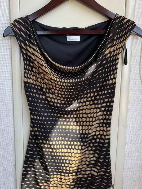 Vintage Y2K Charlotte Russe Black and Gold Sleeveless Cowl Neck Dress XS 90s - Image 2