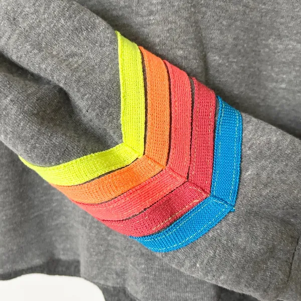 Aviator Nation Bolt Stitch Chevron Stripes Split Neck Crop Hoodie Gray Medium - Image 5
