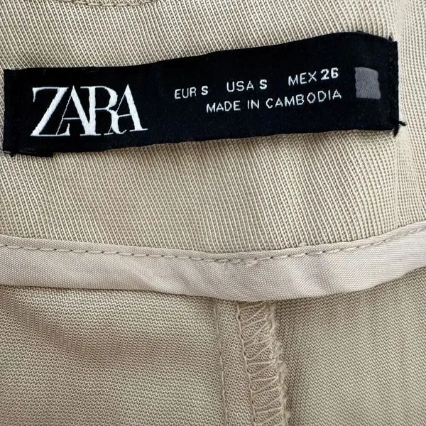 Zara Beige Tan Pleated Viscose Wide Leg Y2K High Waist Trouser Pants SZ S #2434 - Image 7