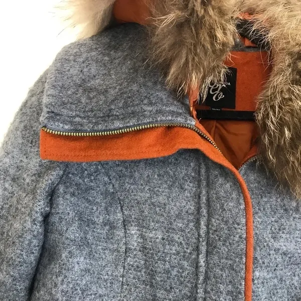 Vero‎ Moda gray coat fur orange wool blend - Image 5