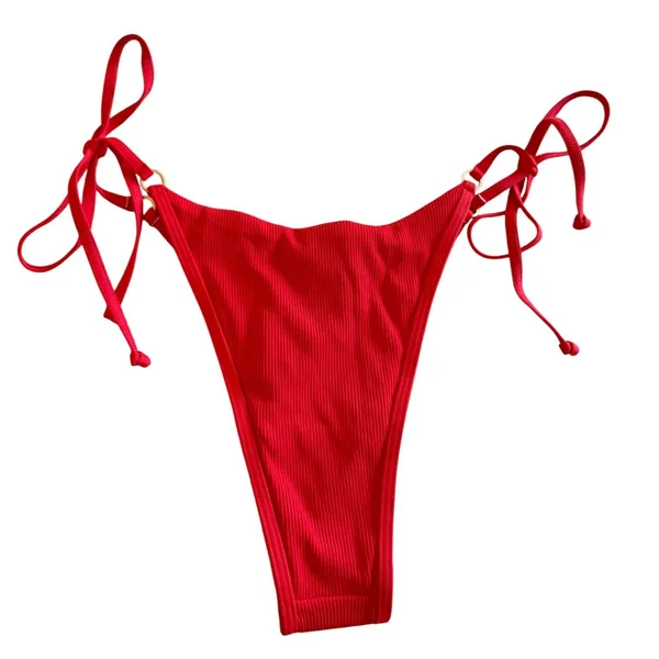 L*Space Red Ribbed Side Tie‎ Bikini Bottoms Gold Ring Hardware Small - Image 3