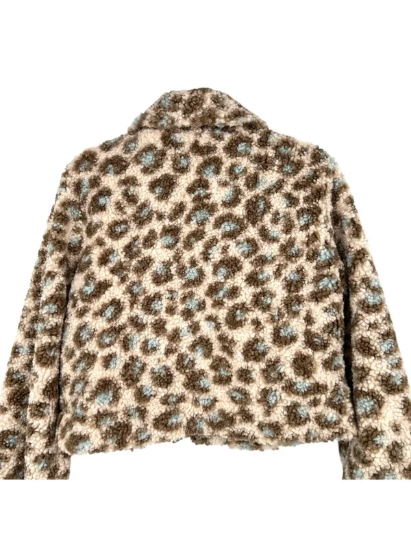 Andree By Unit Faux Fur Leopard Print Teddy Cropped Jacket Size Large NWT - Image 5