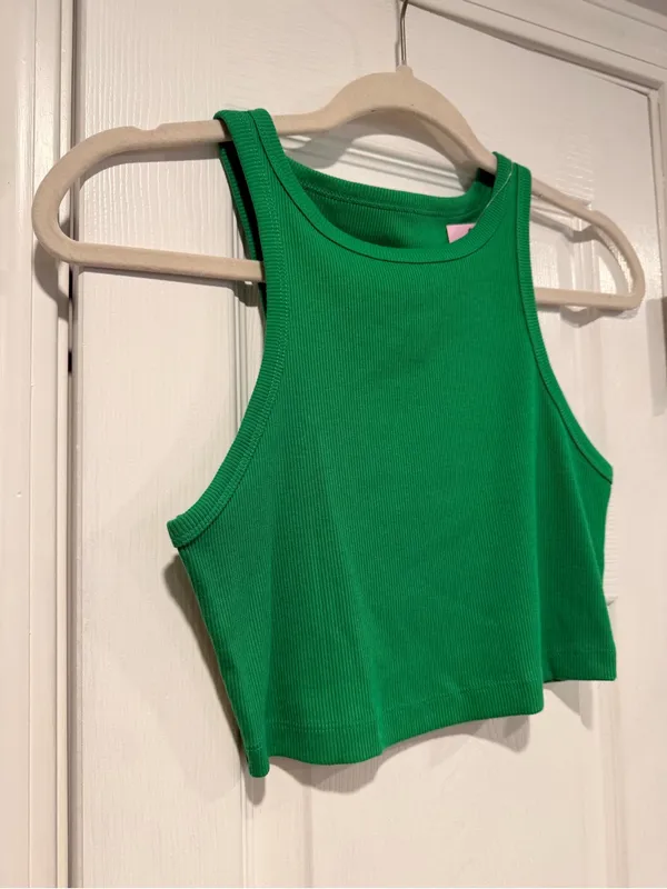 NWT Wild Fable Size S Green Ribbed High Neck Cropped Racerback Stretch Tank Top - Image 4