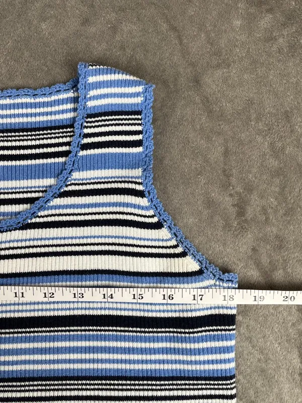 VTG St. John's Bay Top Women's L Blue Striped Sleeveless Fairy Indie Grunge Y2K - Image 6
