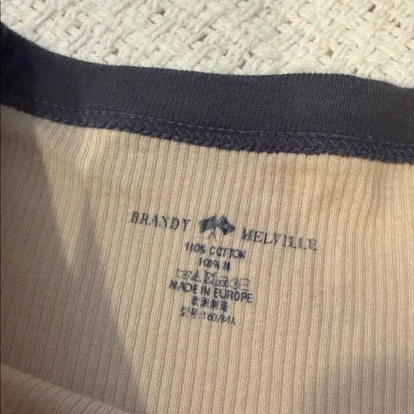 Brandy Melville Navy and Beige Long Sleeve Top - Image 2