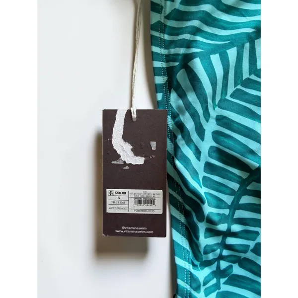 Vitamin A Sustainable‎ Swimwear Teal Palm Leaf One Piece Swimsuit Size S Cutout - Image 3