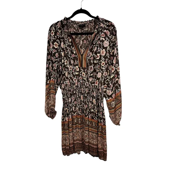 Anthropologie Current Air Alyce Brown Floral Mini Dress - Image 3