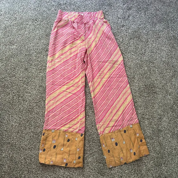 Elevenses Anthropologie pink & yellow striped wide-leg pants size M - Image 2
