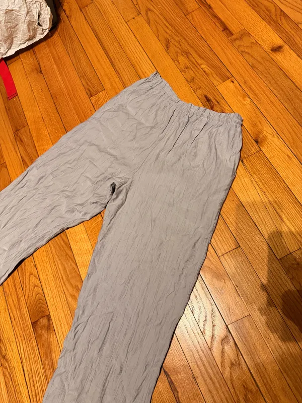 NWOT Zara Drawstring tie gray crinkled-finish wide-leg trousers pullover tired S trousers pants - Image 5