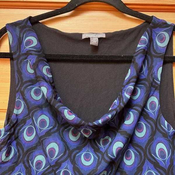 VTG Y2K Womens Blue Peacock Feather Sheer Mesh Babydoll Tank Top Size Small Boho - Image 3