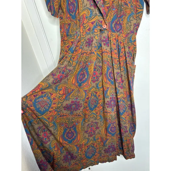 VTG 80s R.J. Stevens Carol Escritor Paisley Midi Dress Shawl Collar Pockets Sz 6 - Image 2