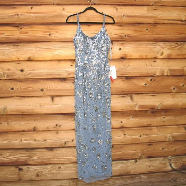 NWT Mac Duggal 5477 Womens Floral Embellished Scoop Neck Evening Gown Dress - Image 6