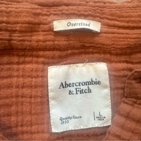 Abercrombie & Fitch Oversized Crinkled Gauzy Shirt Rust Orange Button down Large - Image 2