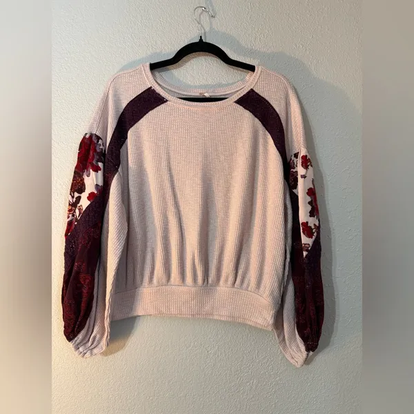 Free People Long Balloon Sleeve Clash Thermal Top - Image 3