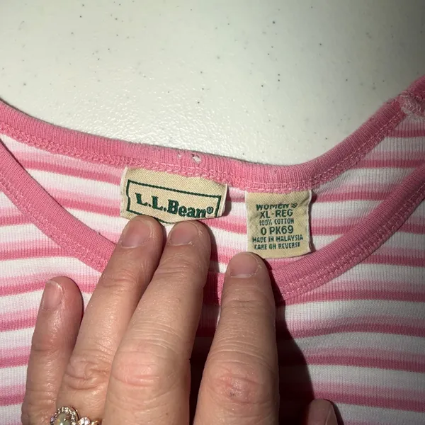 L.L. Bean Womens Size XL Pink White Stripe Short Sleeve Crew Neck Pullover Shirt - Image 2