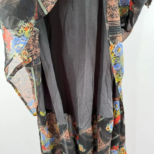 Free People Dress SZ 6 Daisy Chain Floral Plaid Chiffon Tiered Ruffle Sheer Boho - Image 15