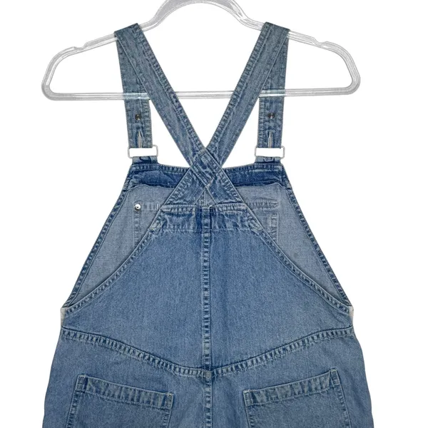 1990s Gap Denim Shortalls Overalls Light Wash Blue Made In Hong Kong Cotton M - Image 4