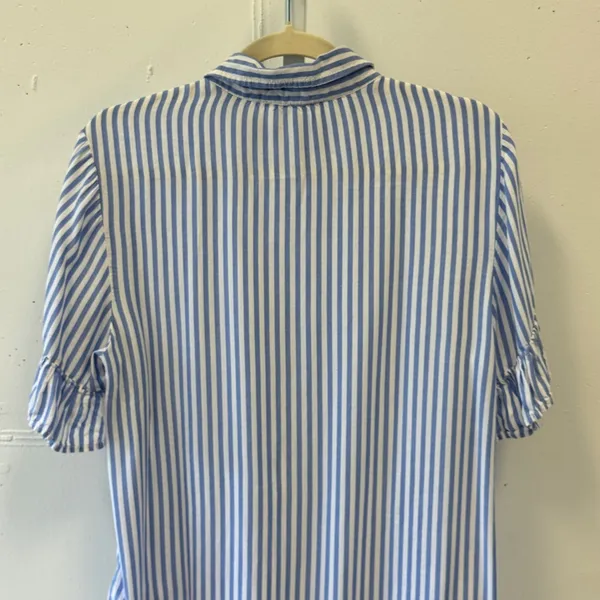 Beachlunchlounge Blue White Striped Ruffle Sleeve Button Down Shirt Womens Med - Image 4