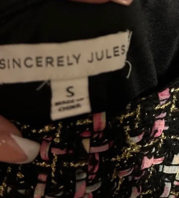 Sincerely Jules black & pink tweed mini dress Size S #twee #party - Image 4
