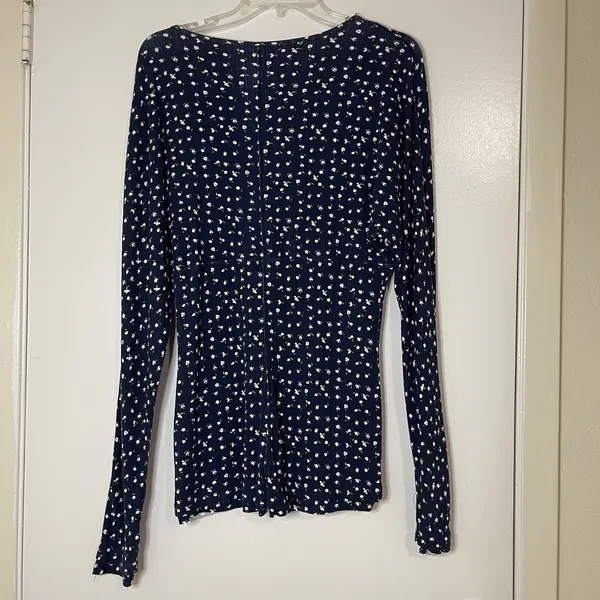 Free People Intimately navy blue floral long john romper pajama size large - Image 4