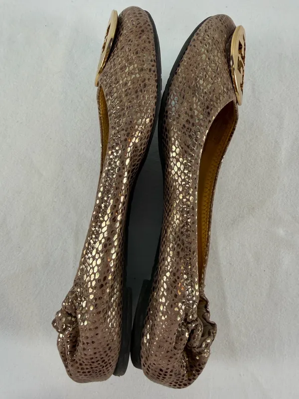 Tory Burch Snake Embossed Large Metal Logo Ballet Flat in Light Brown Gold 8.5 - Image 9