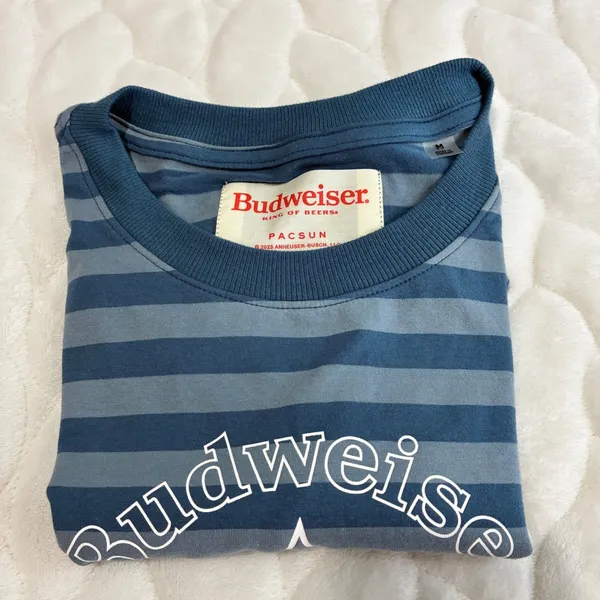 NWT‎ PacSun Budweiser Crop Top Striped Blue Graphic T Shirt Women's Size M - Image 7