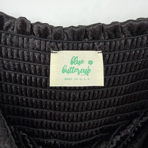 Blue Buttercup Black Smocked Satin Maxi Jumpsuit Wide‎ Leg Spaghetti Strap USA - Image 3